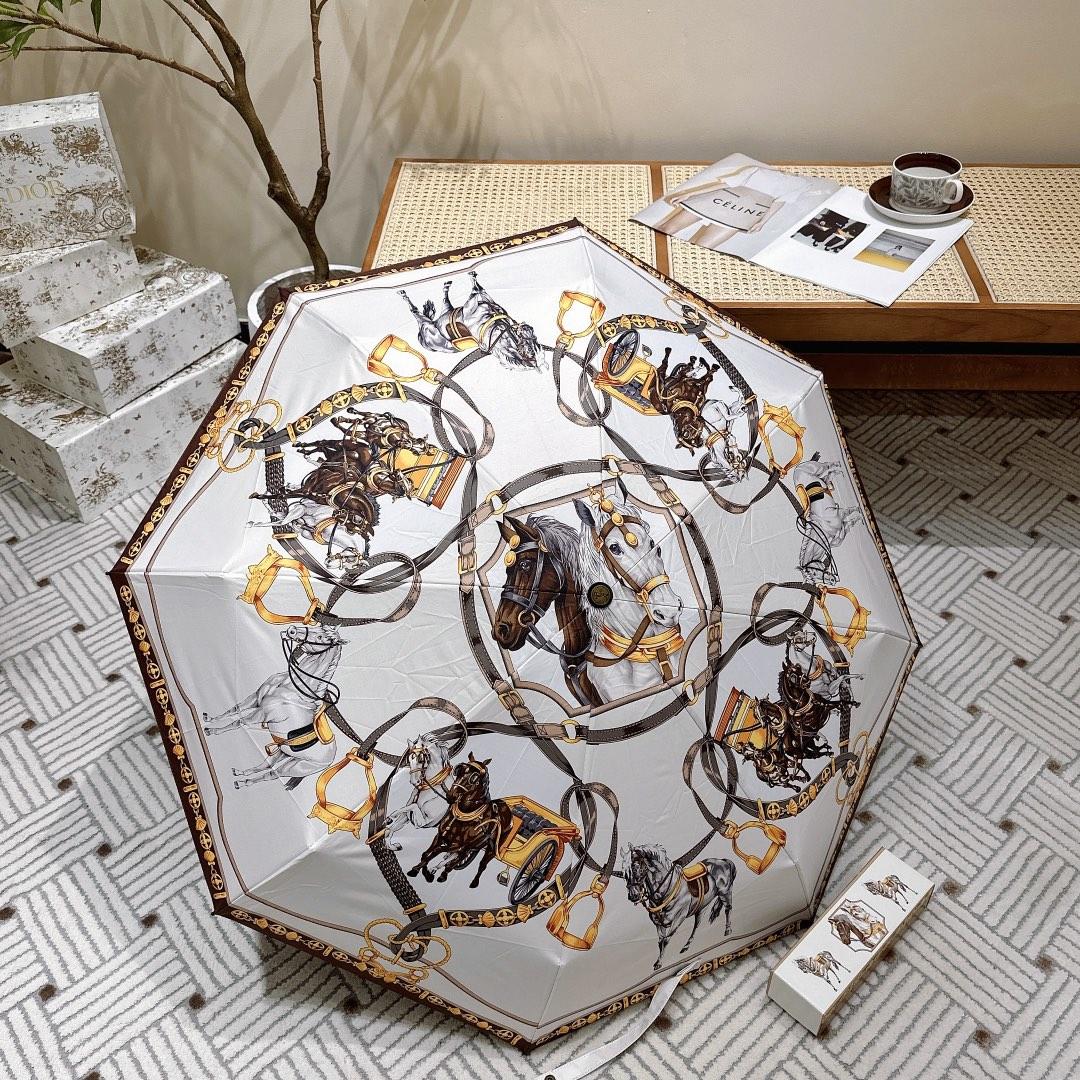 H**me5 Long Umbrella With Horse Motif White