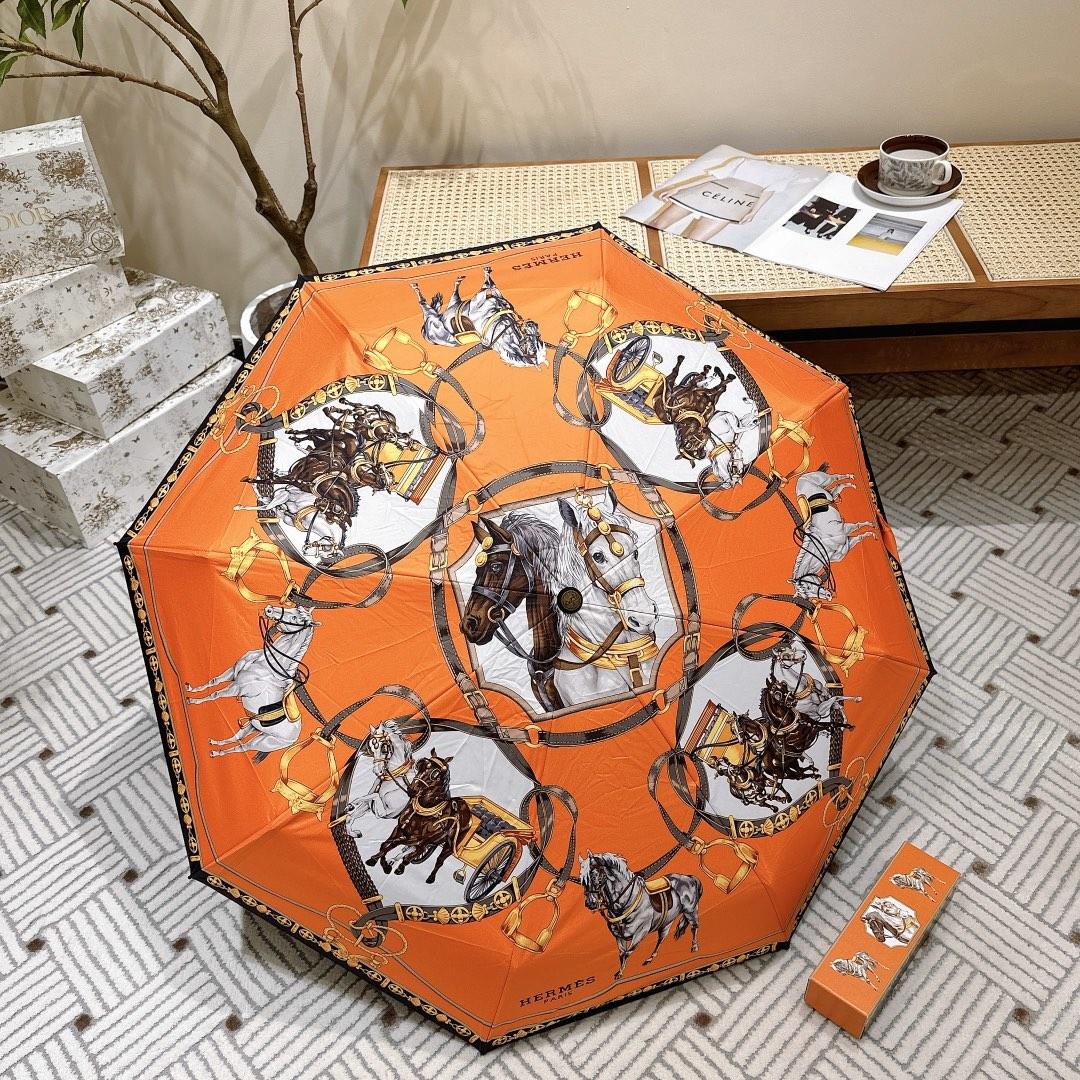 H**me5 Long Umbrella With Horse Motif Orange