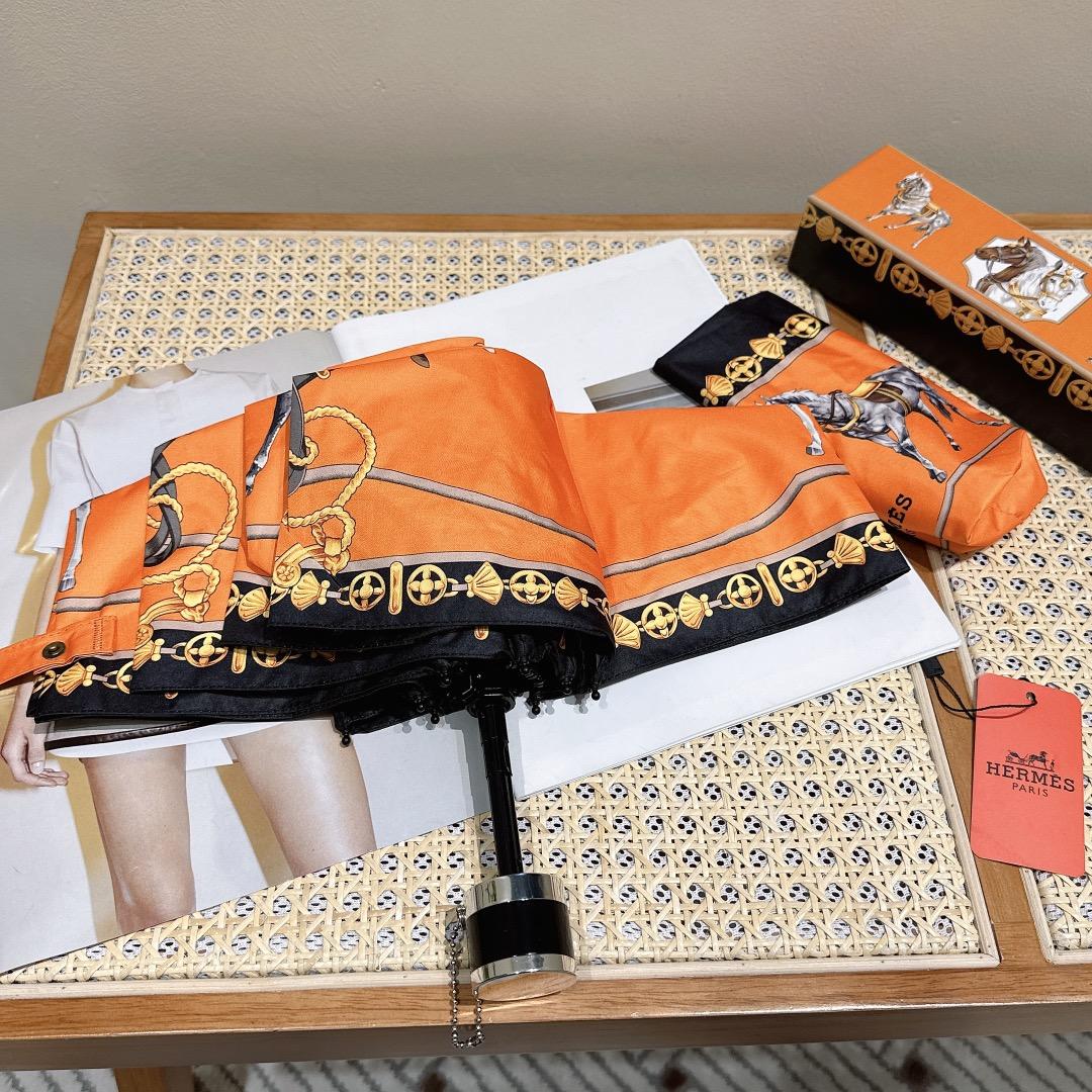 H**me5 Long Umbrella With Horse Motif Orange