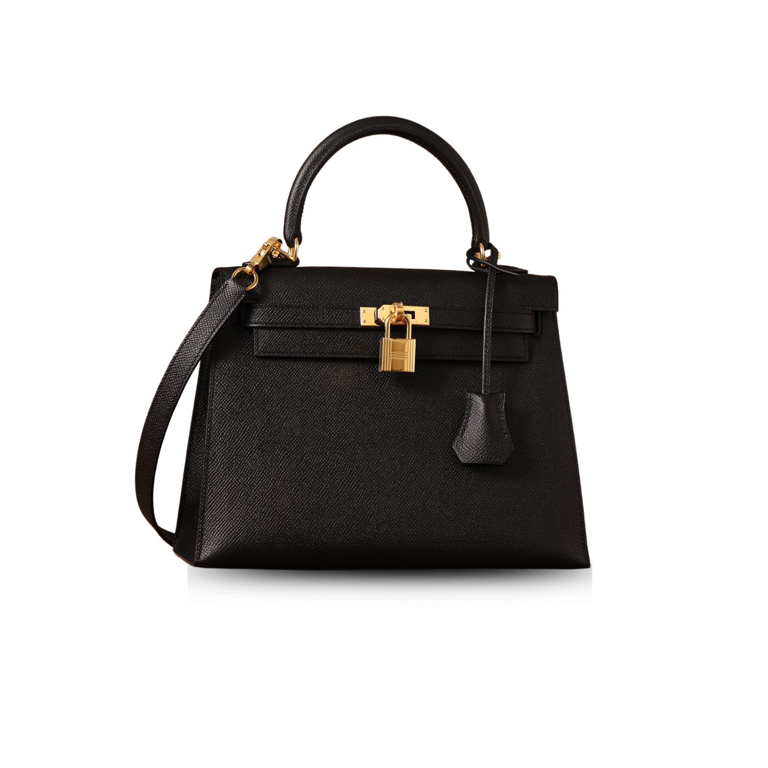 H**me5 Kelly Epsom Gold Tone Lock Bag Black For Women 9,8in/25cm