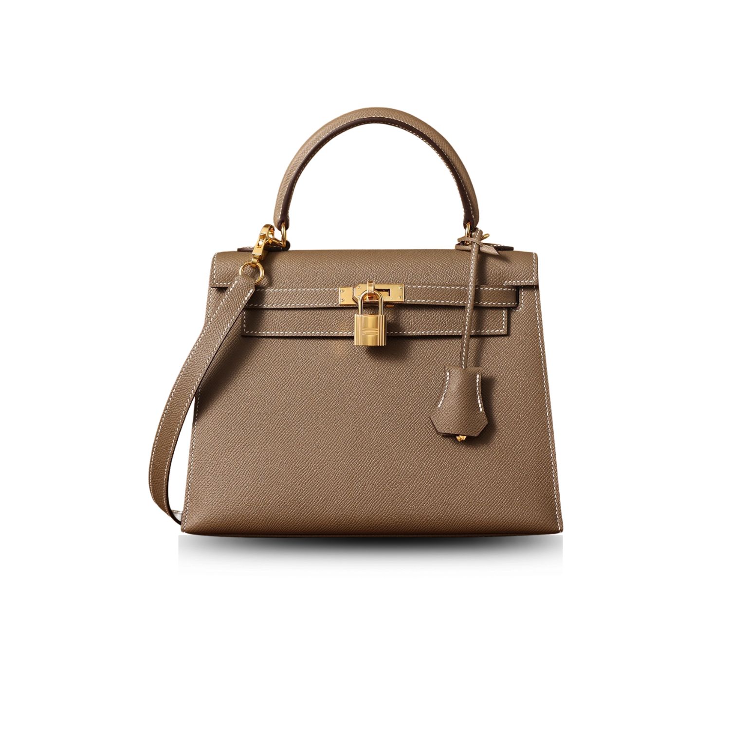 H**me5 Kelly Epsom Gold Tone Lock Bag Grey For Women 9,8in/25cm