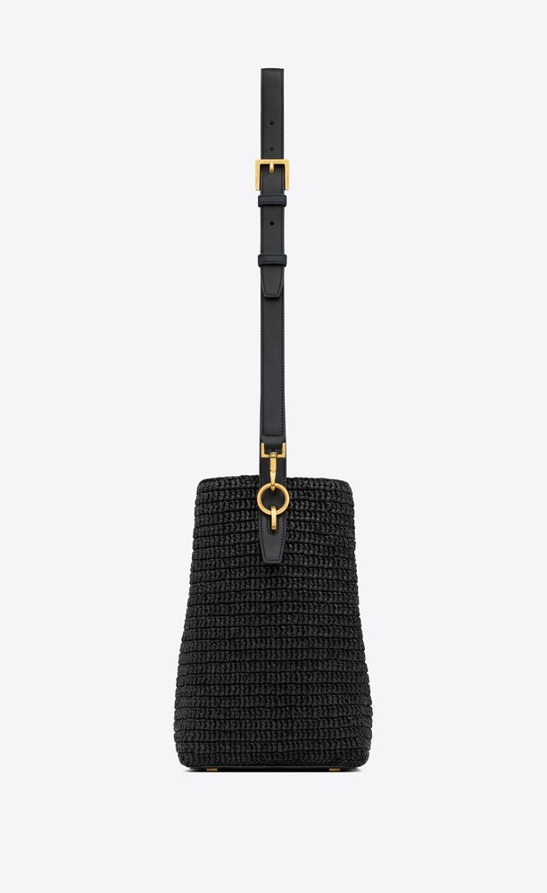 Sa1nt Lau*nt Le 37 In Woven Raffia And Vegetable-Tanned Black For Women 9.8 Inches/ 25 Cm 773991GAAEC1000