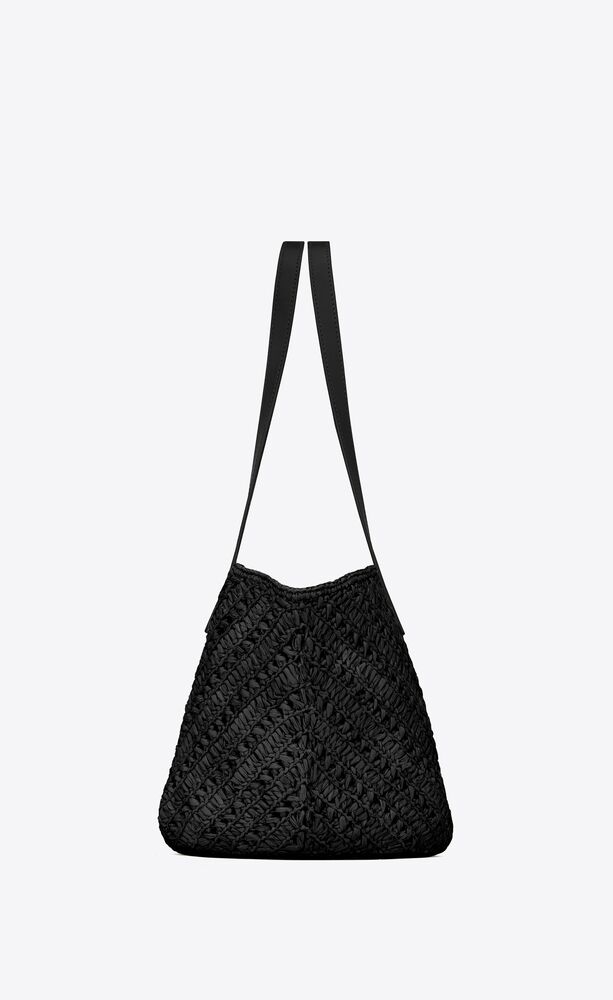 Sa1nt Lau*nt Panier Small In Raffia And Vegetable-Tanned Black For Women 15 Inches/ 38 Cm 751240GAADP1000