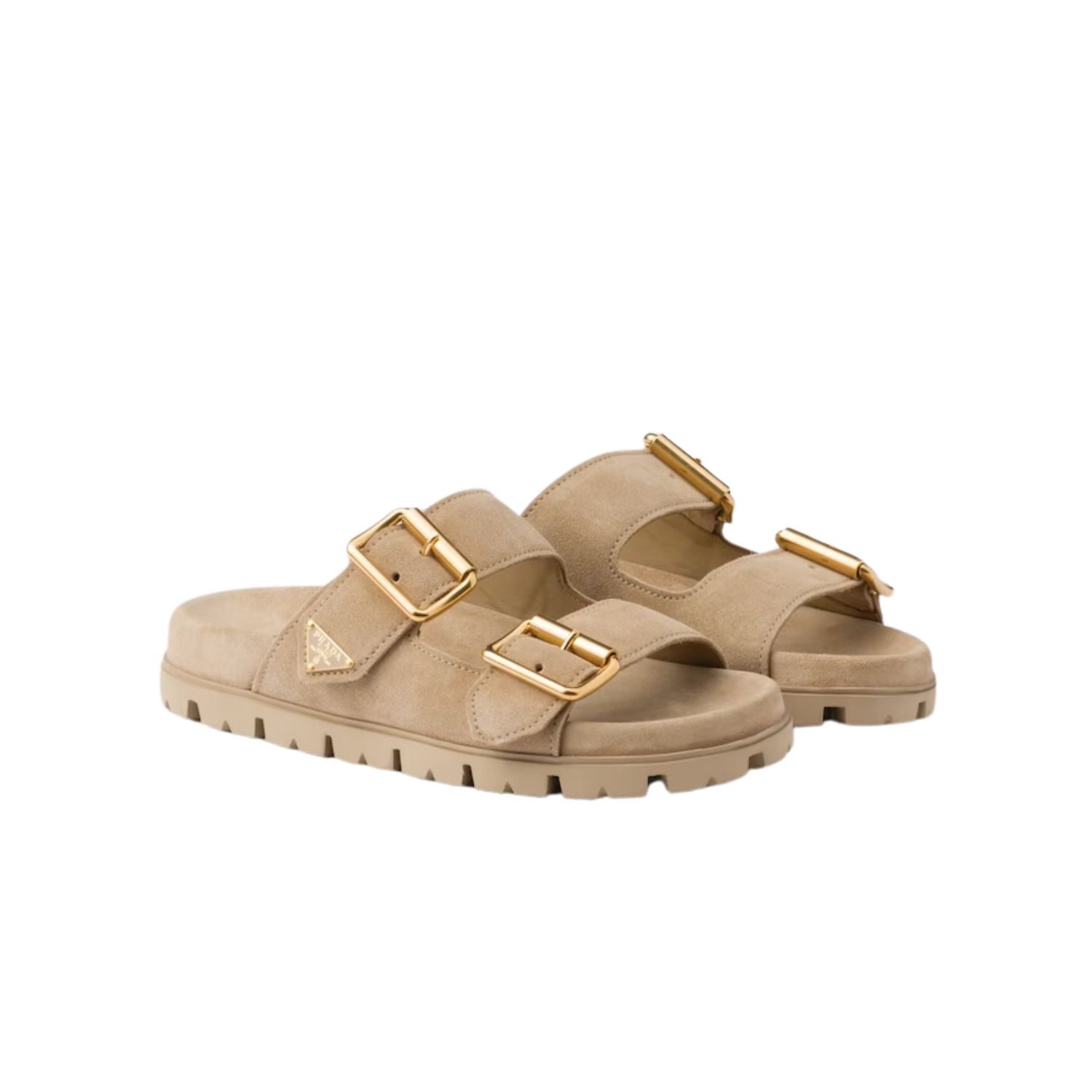 Pra*a Suede Strap Slides Beige For Women 1XX692_054_F0379_F_020