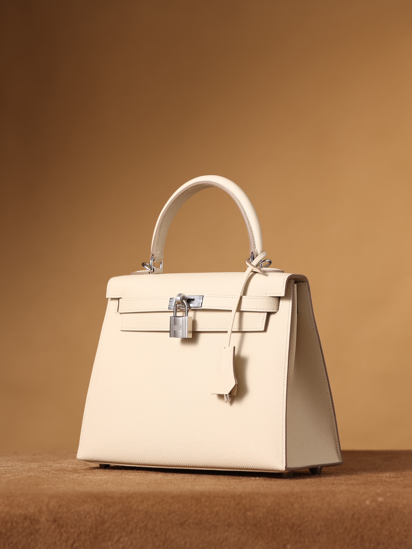 H**me5 Kelly Epsom Silver Lock Bag Cream For Women 9,8in/25cm