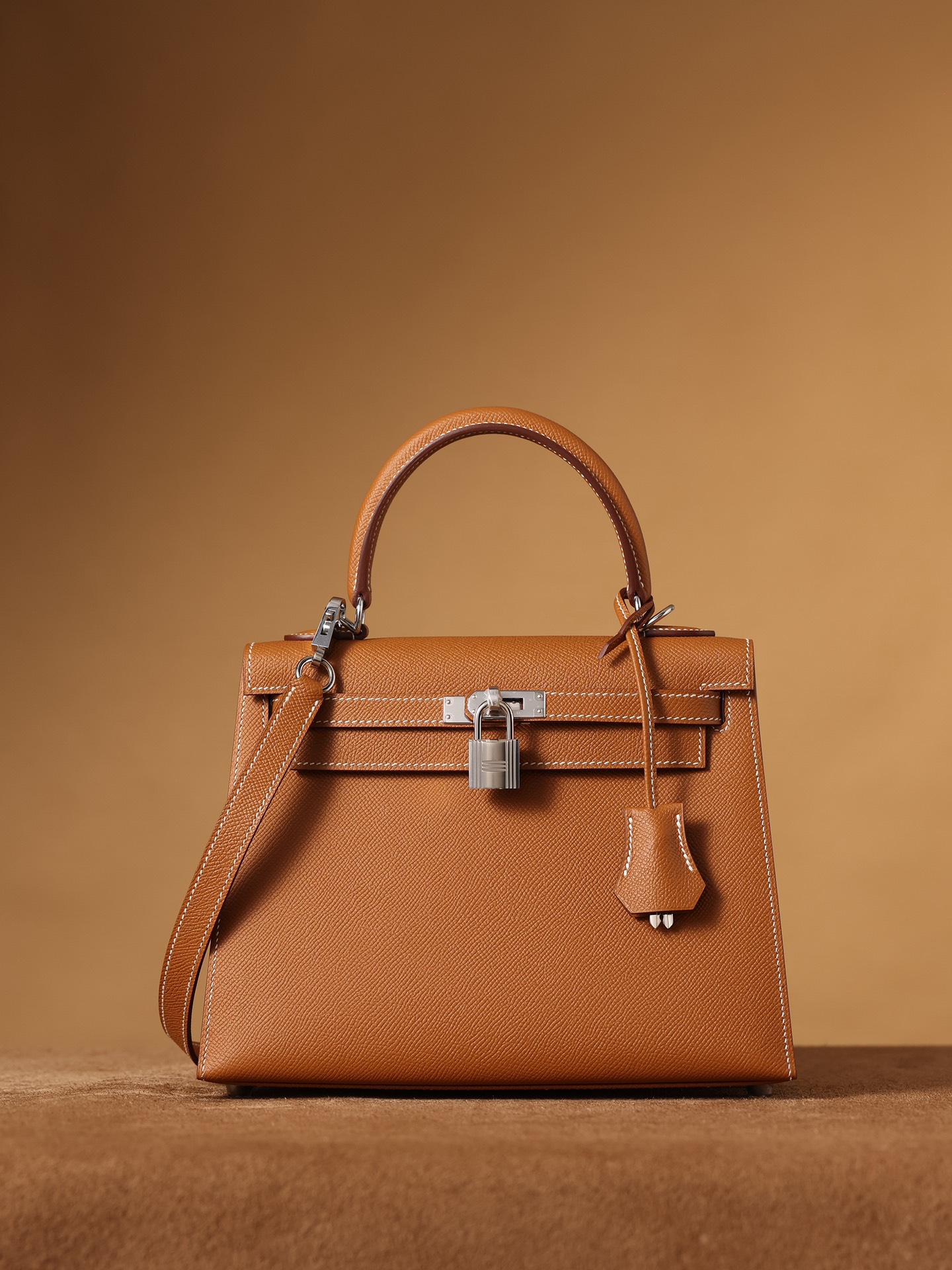 H**me5 Kelly Epsom Silver Tone Lock Bag Brown For Women 9,8in/25cm