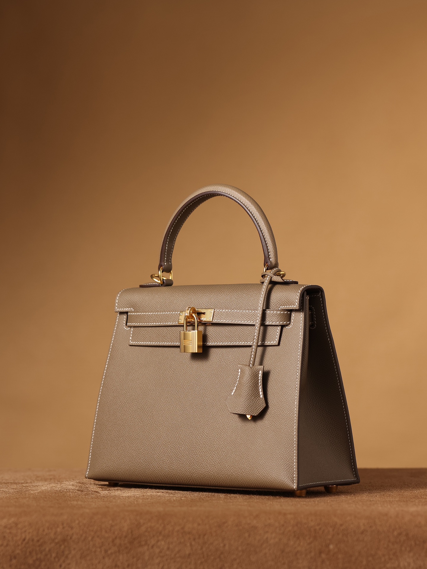 H**me5 Kelly Epsom Gold Tone Lock Bag Grey For Women 9,8in/25cm