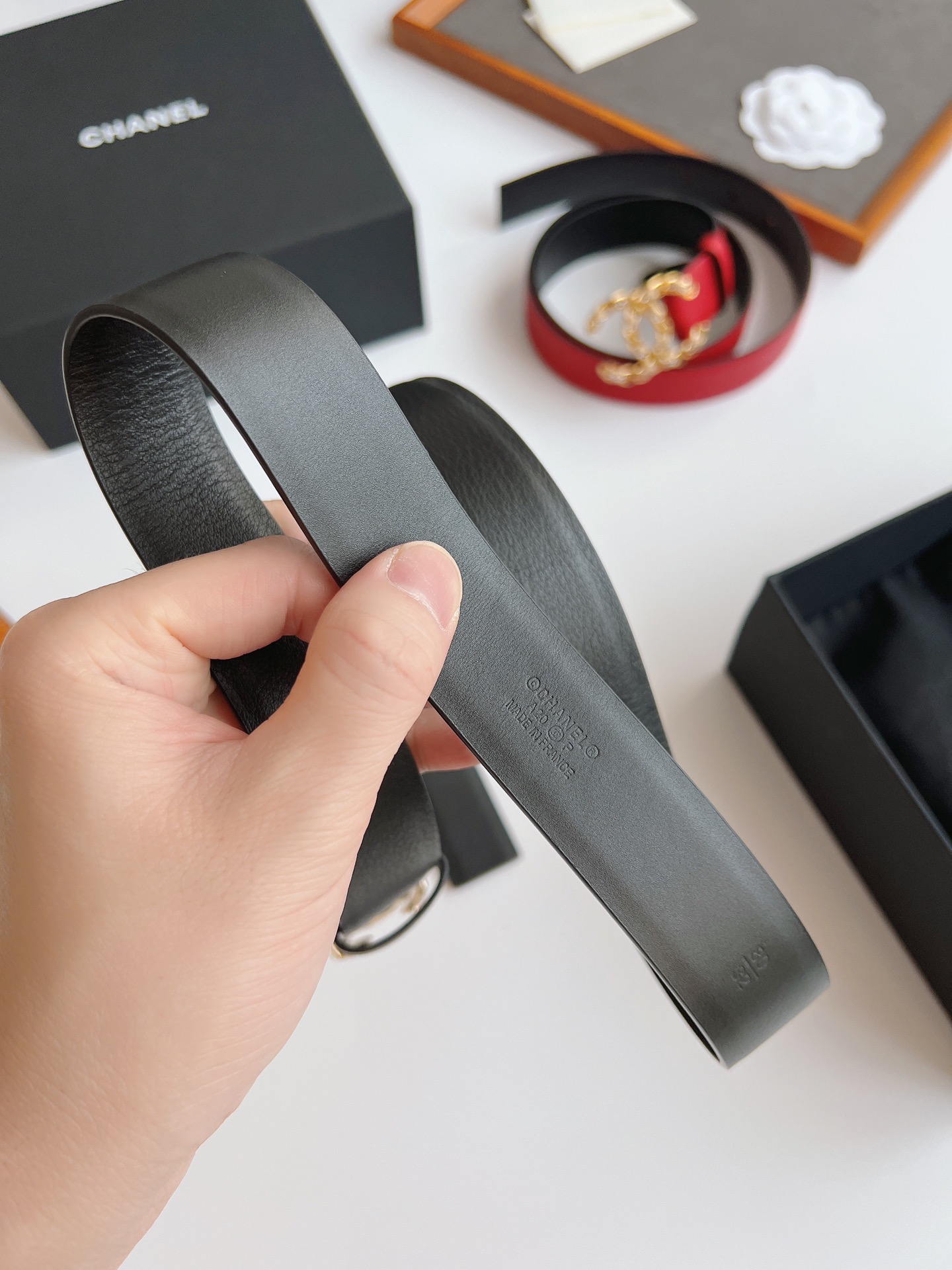Ch**el Attach Stone Metal CC Belt Black For Women