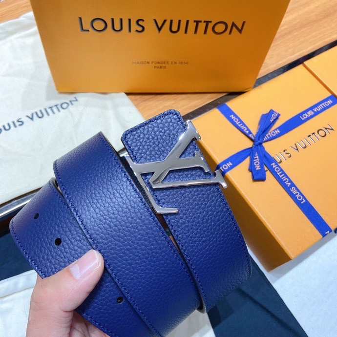 L0vis Vvtt0n Silver Tone Buckle LV Iconic Belt Dark Blue For Women
