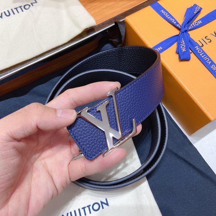 L0vis Vvtt0n Silver Tone Buckle LV Iconic Belt Dark Blue For Women