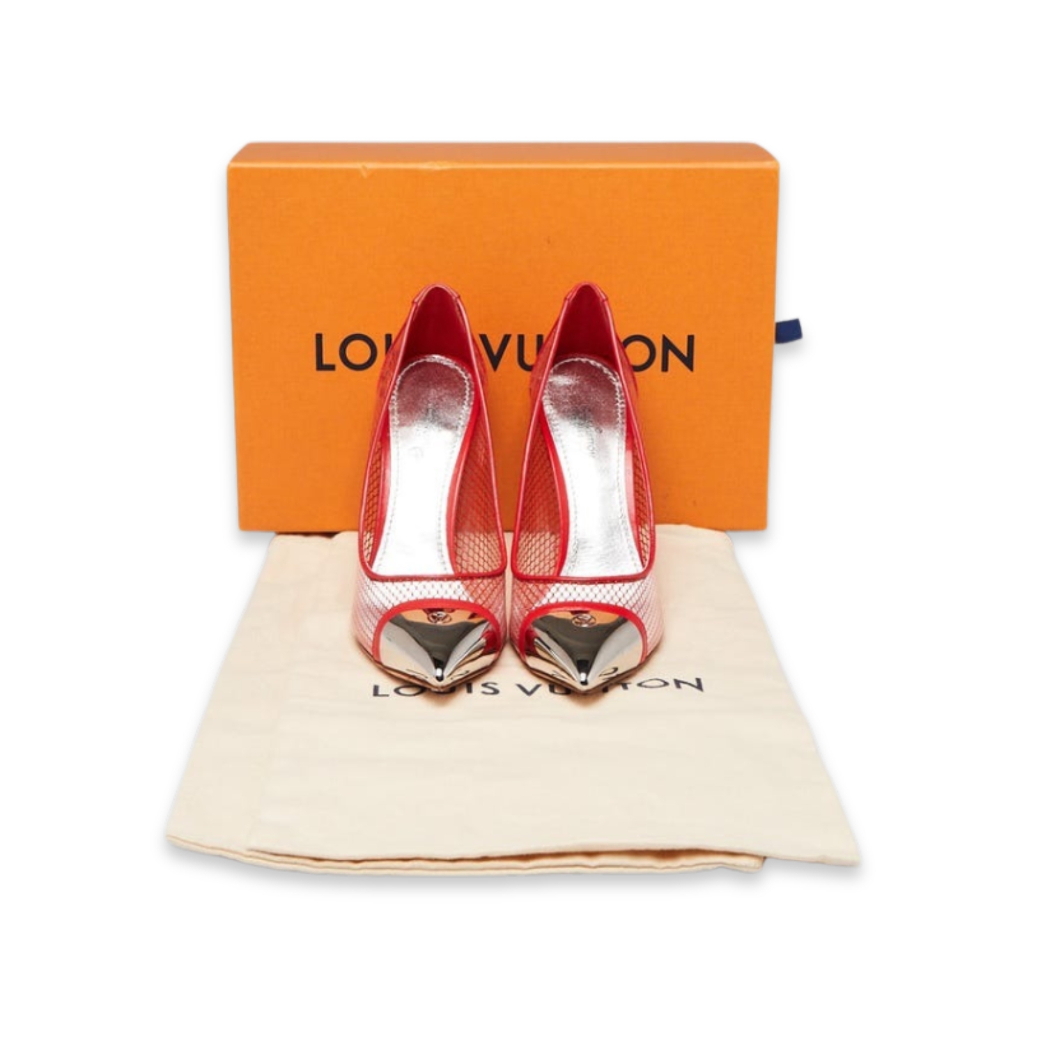 L0vis Vvtt0n Mesh And PVC Twist Pumps Red For Women