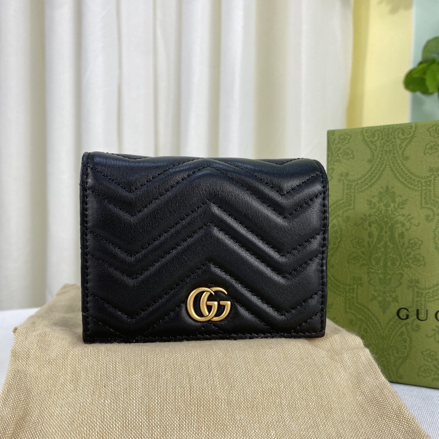 Gvc*1 GG Marmont Card Case Wallet Black For Women 4.5in/11cm 466492 DTD1T 1000