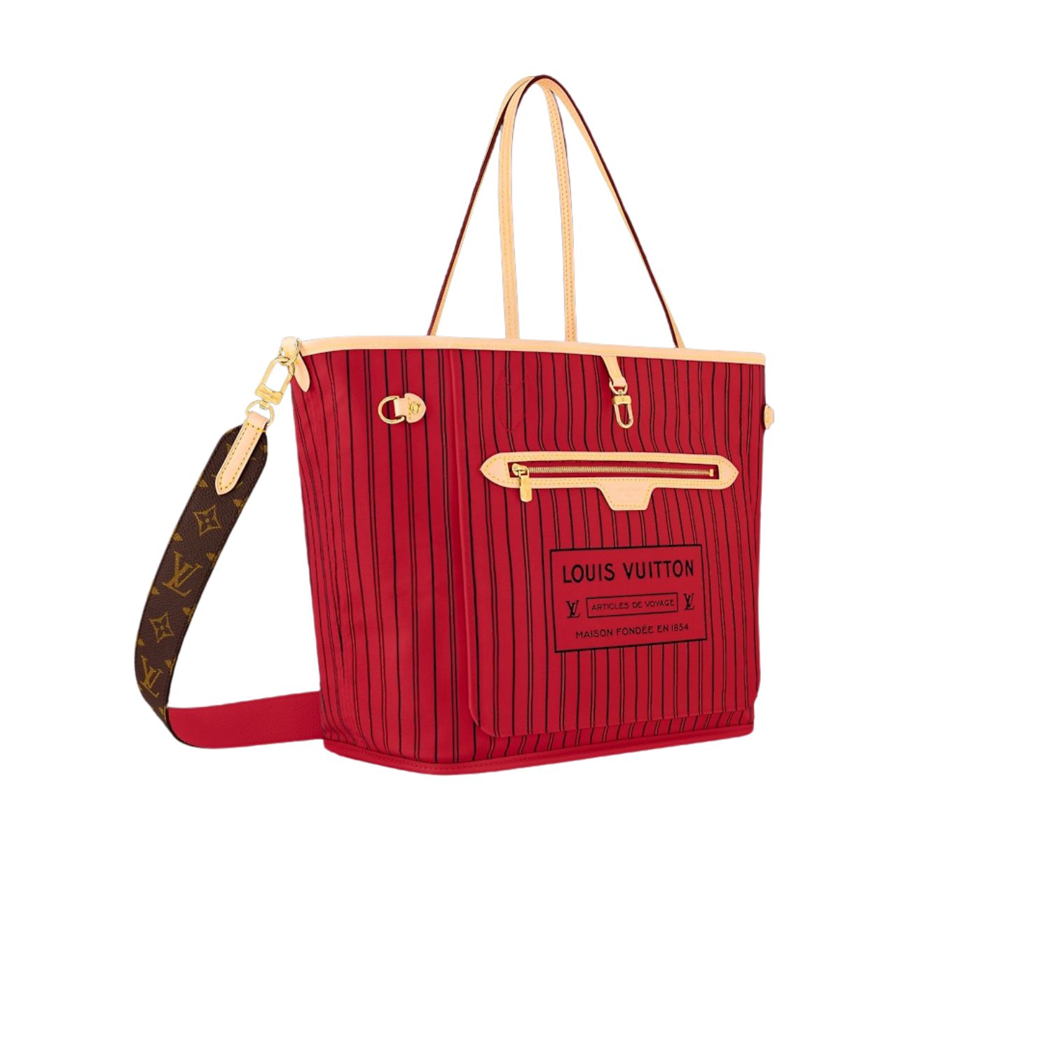L0vis Vvtt0n Neverfull Bandoulière Inside Out MM Rouge Sari Textile For Women 31cm/12.2in – M12096