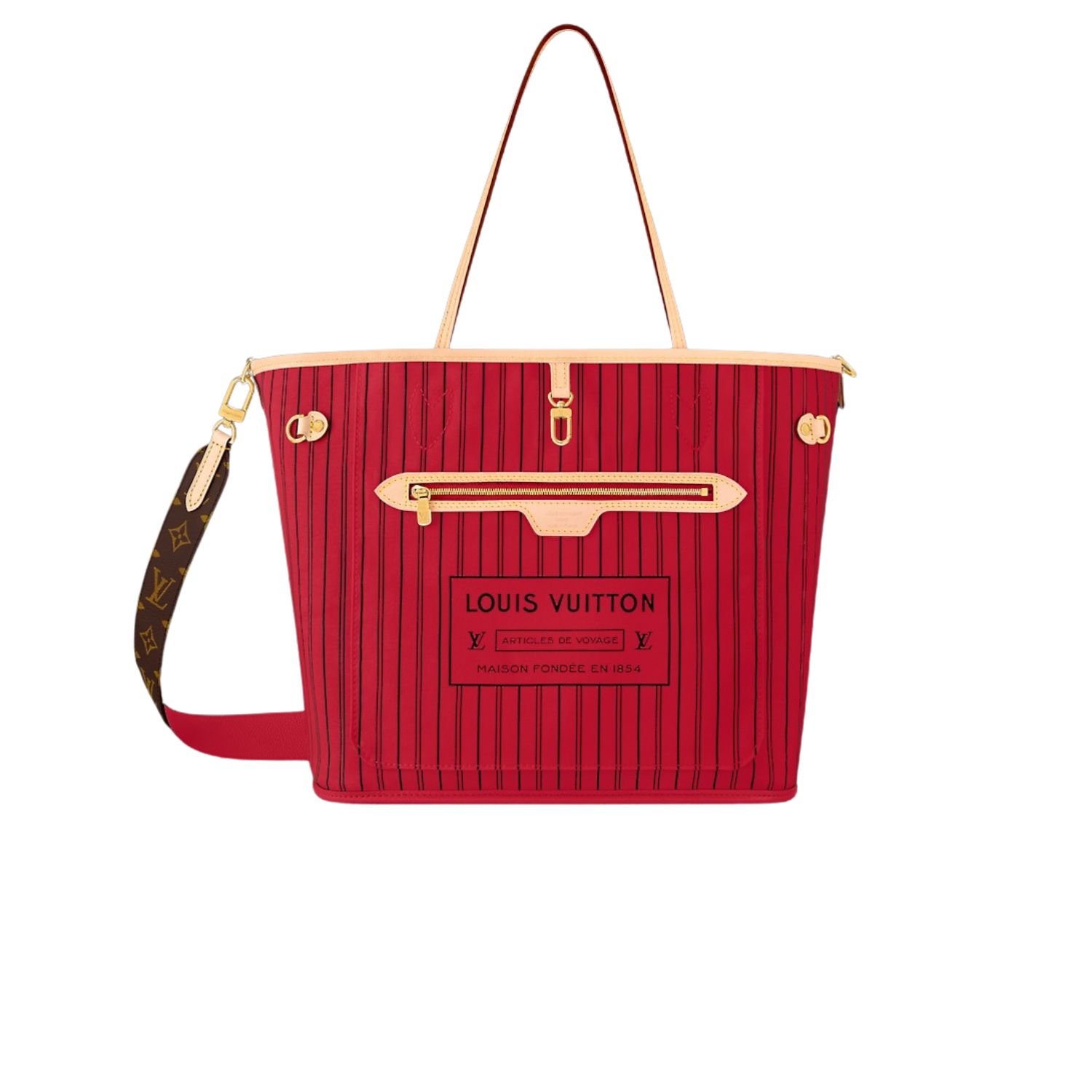 L0vis Vvtt0n Neverfull Bandoulière Inside Out MM Rouge Sari Textile For Women 31cm/12.2in – M12096