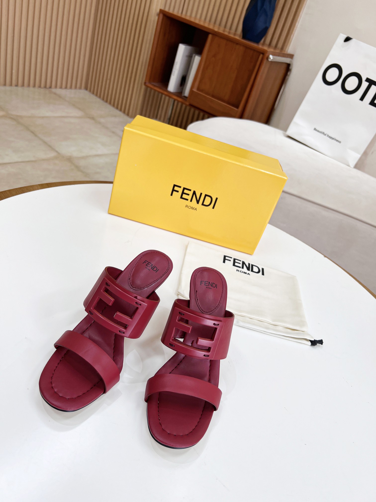 F**di Baguette Dark Pink Heels For Women