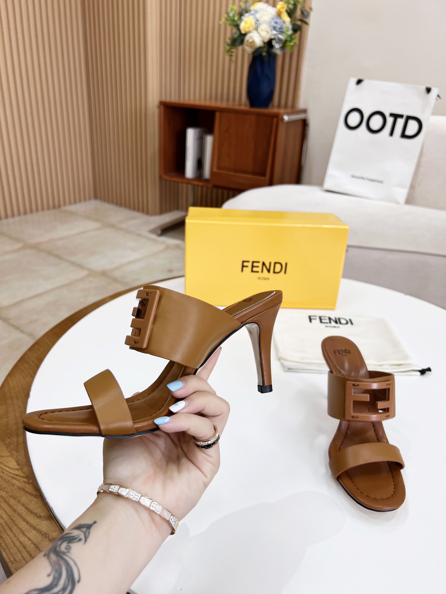 F**di Baguette Brown Heels For Women