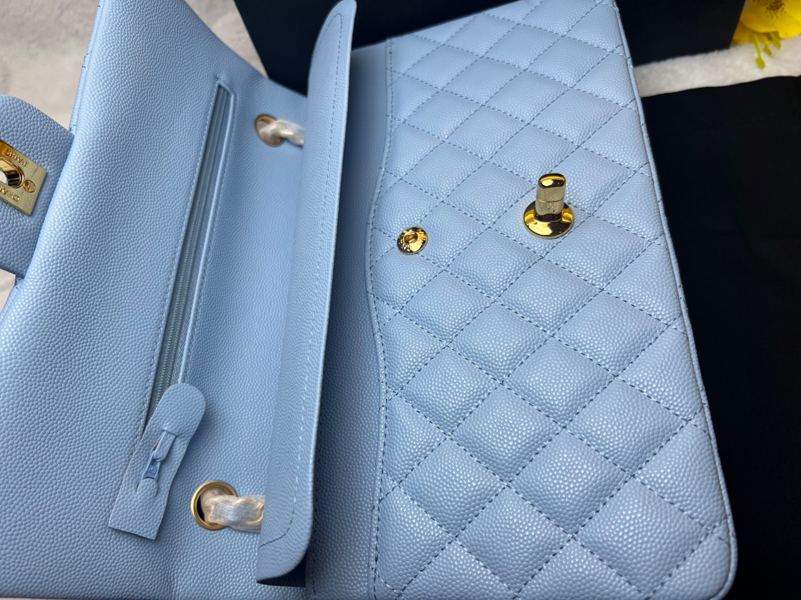 [True-to-ORIGINAL] Ch**el Classic Double Flap Bag Light Blue For Women 25cm/10in