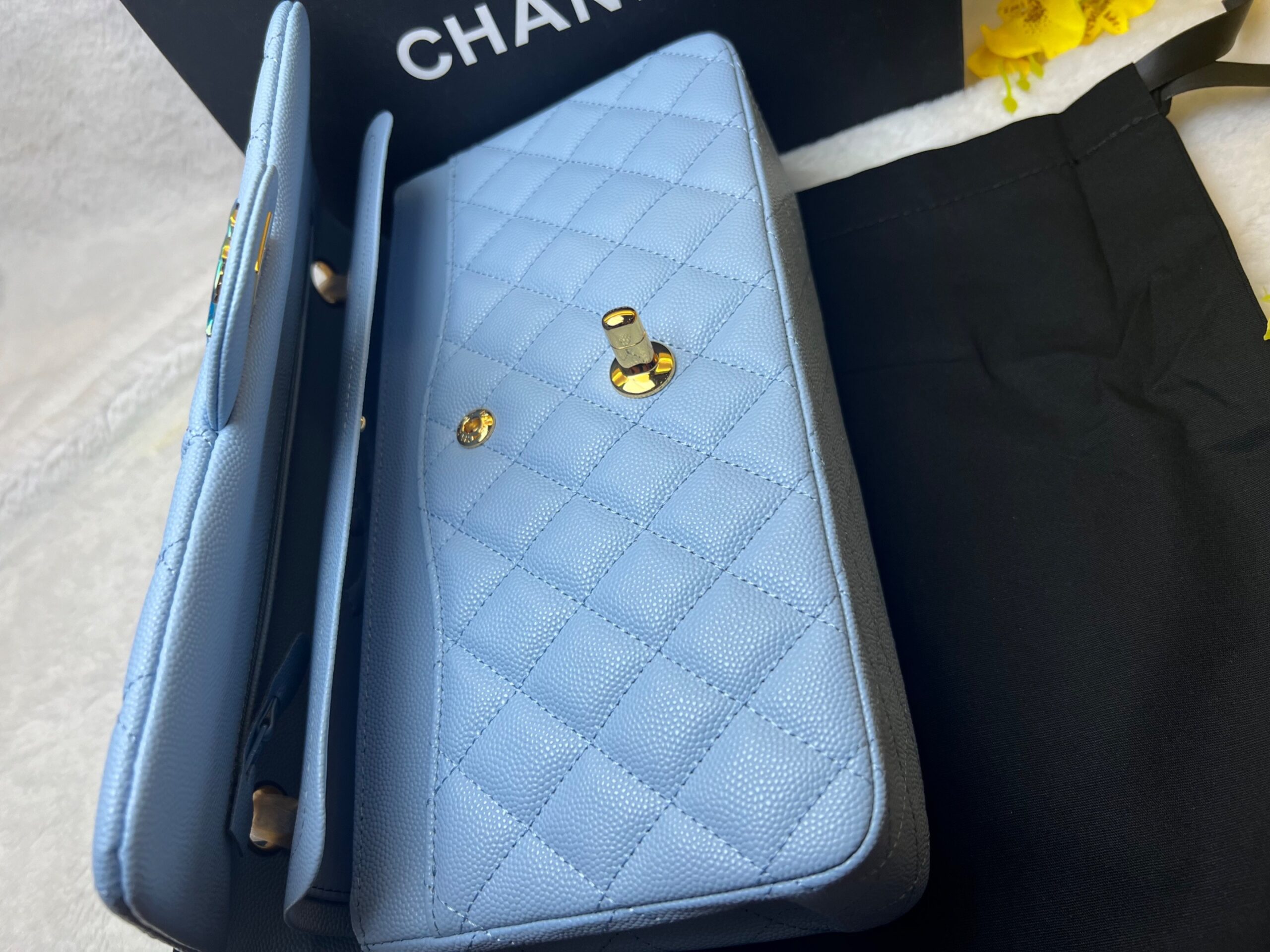 [True-to-ORIGINAL] Ch**el Classic Double Flap Bag Light Blue For Women 25cm/10in