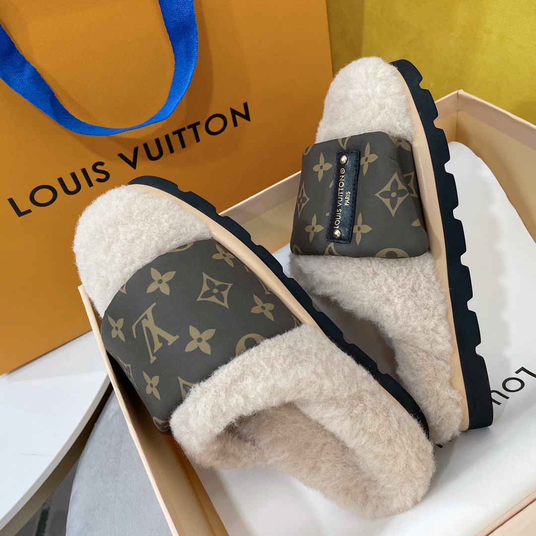 L0vis Vvtt0n Slipper Pillow Flat Comfort Mule Beige For Women