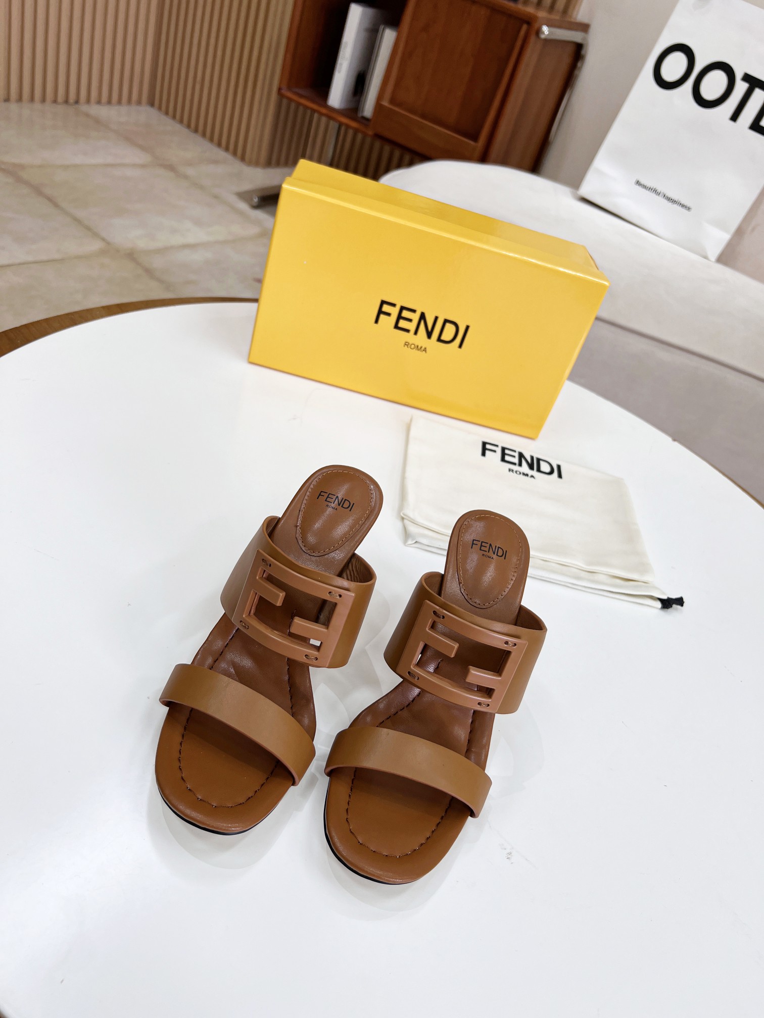 F**di Baguette Brown Heels For Women