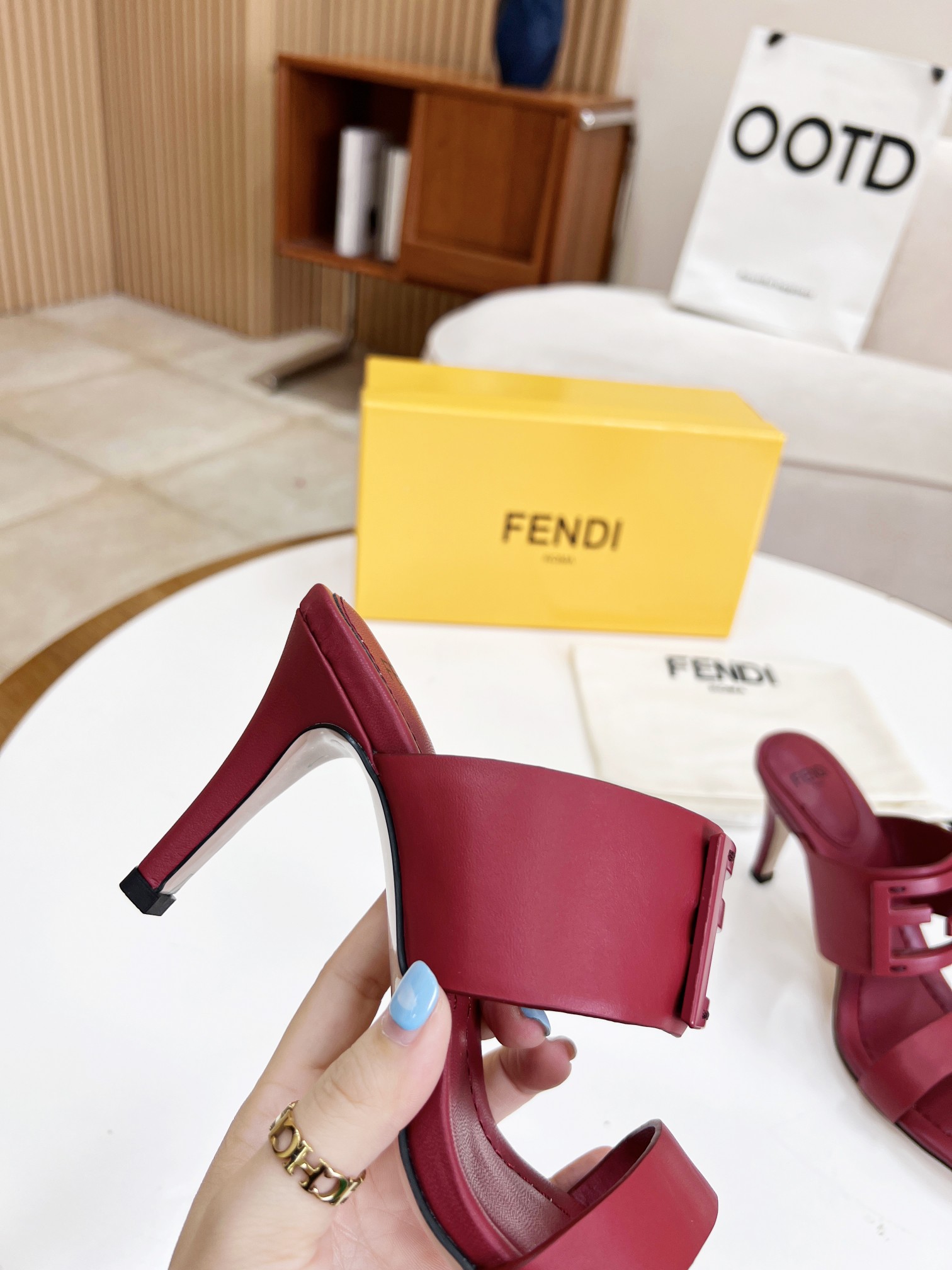 F**di Baguette Dark Pink Heels For Women