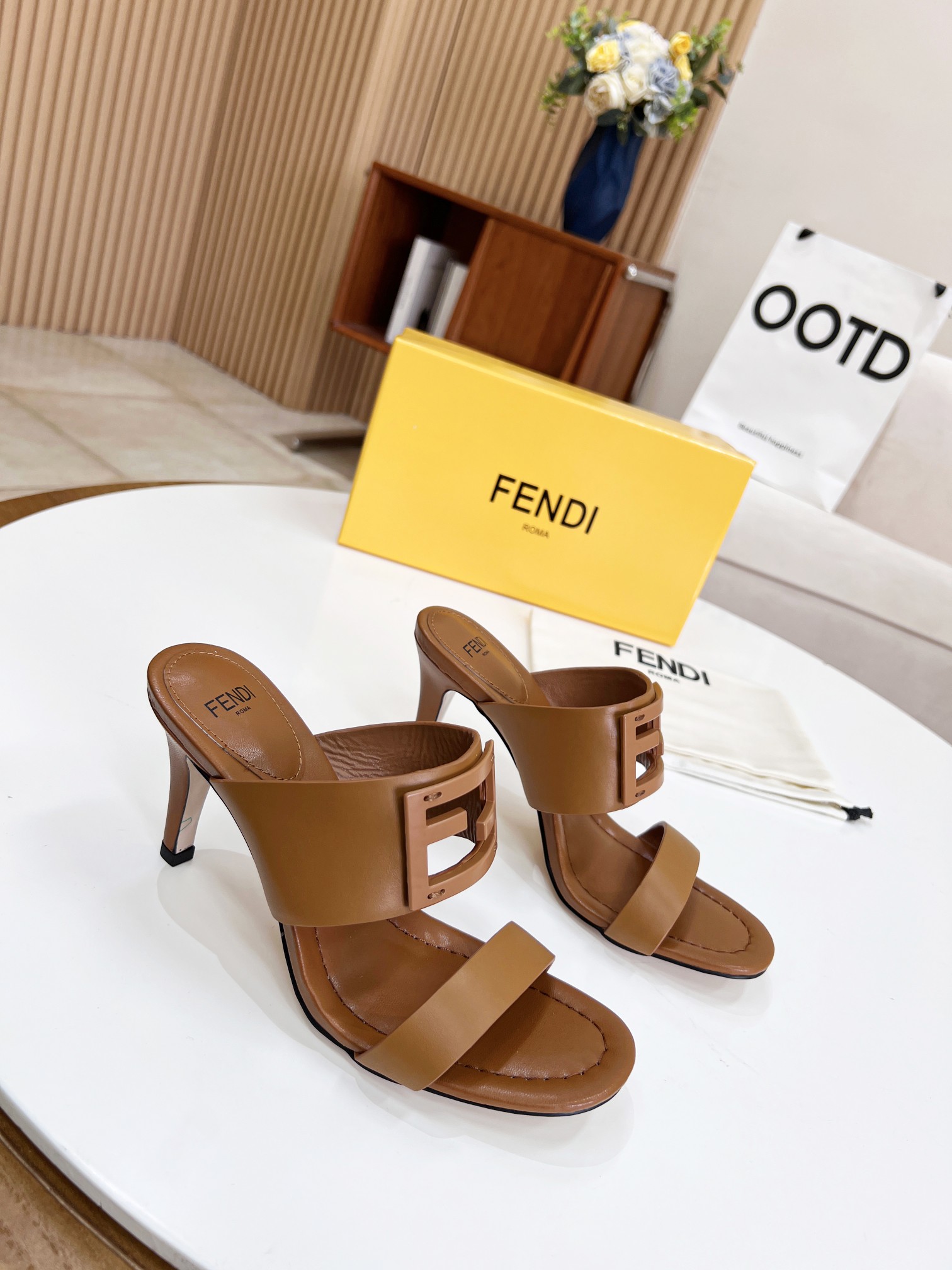 F**di Baguette Brown Heels For Women