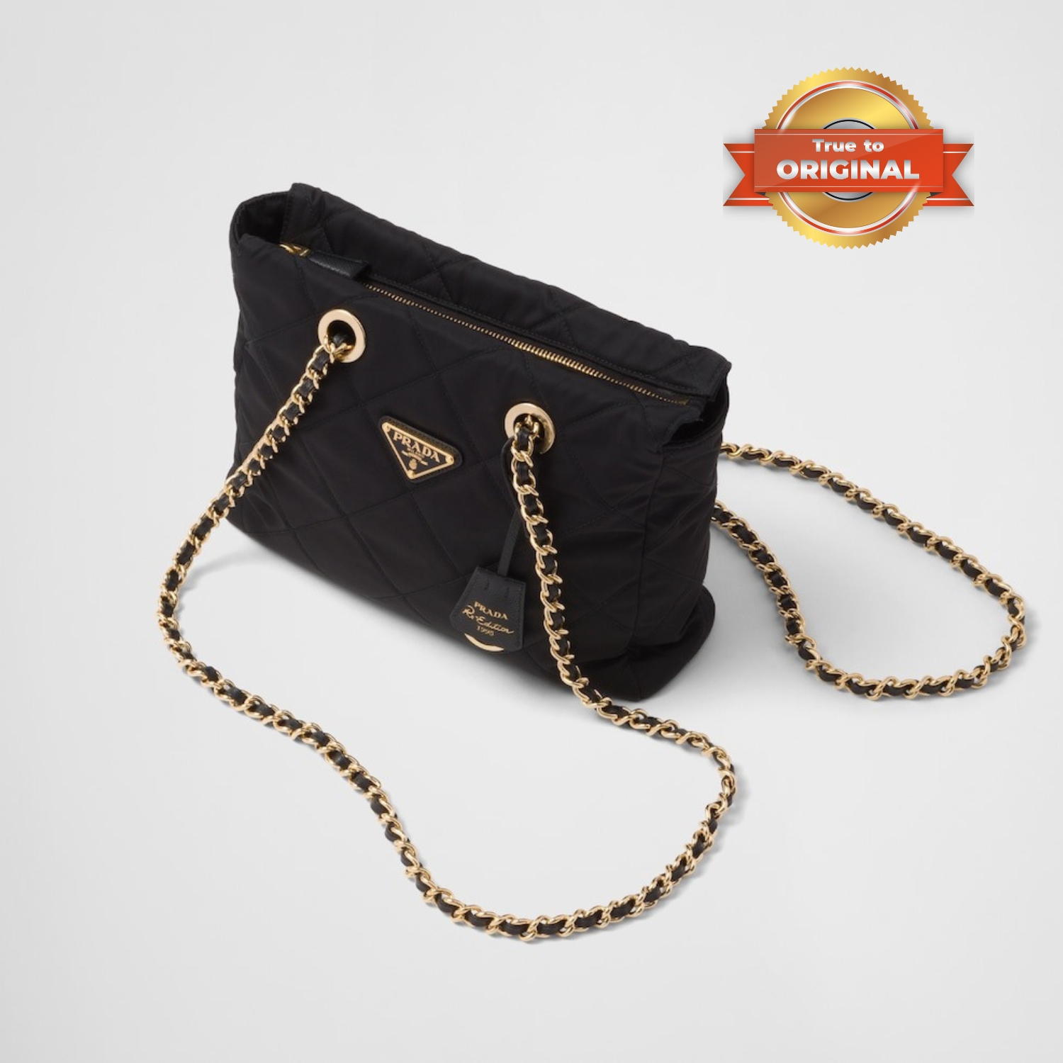 [True-to-ORIGINAL] Pra*a Re-Edition 1995 Chaîne Re-Nylon Tote Bag Black For Women 25cm/9.8in 1BG468_2AOS_F0002_V_COO