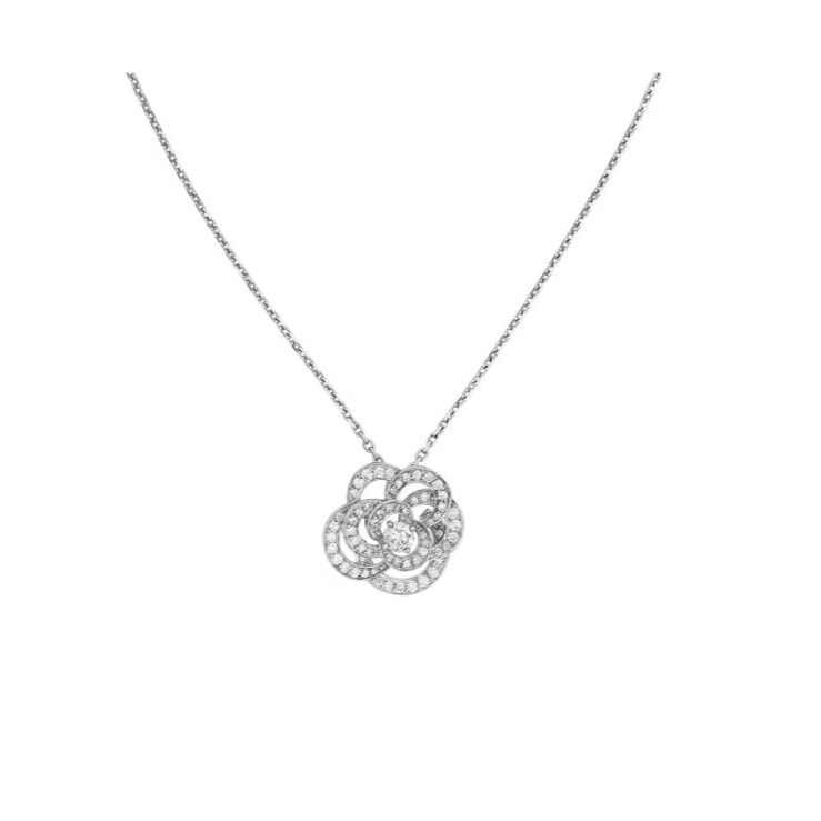 Ch**el Fil De Camélia Necklace White Gold For Women J2530