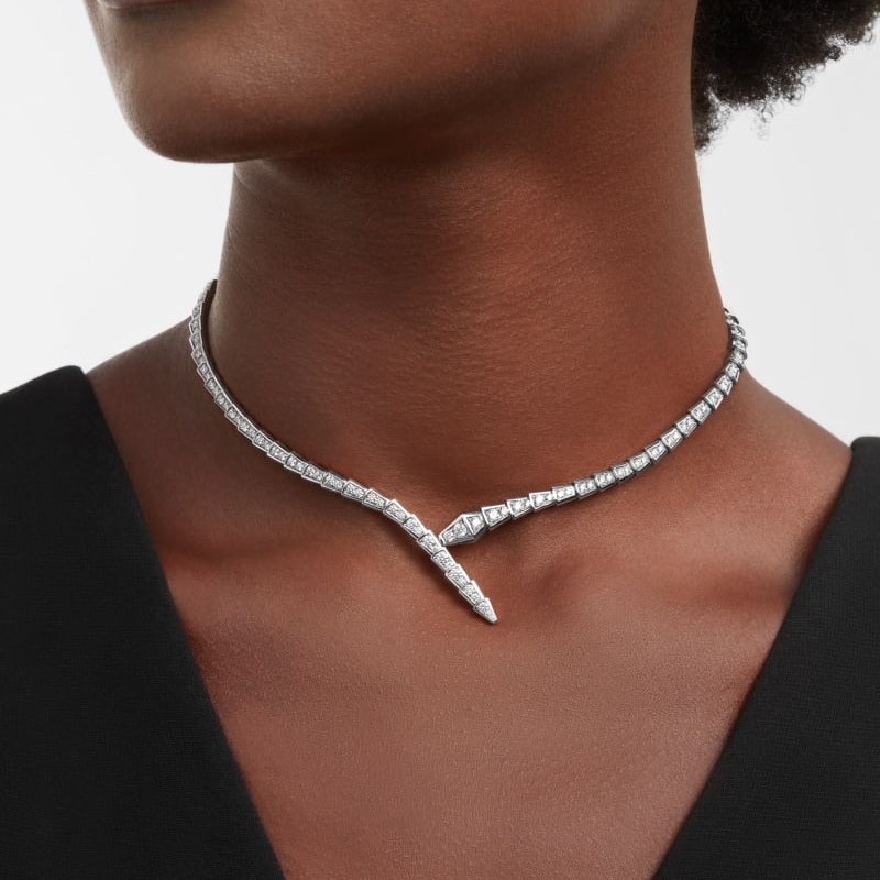 Bv1g*ai Serpenti Viper Necklace White Gold For Women 360350