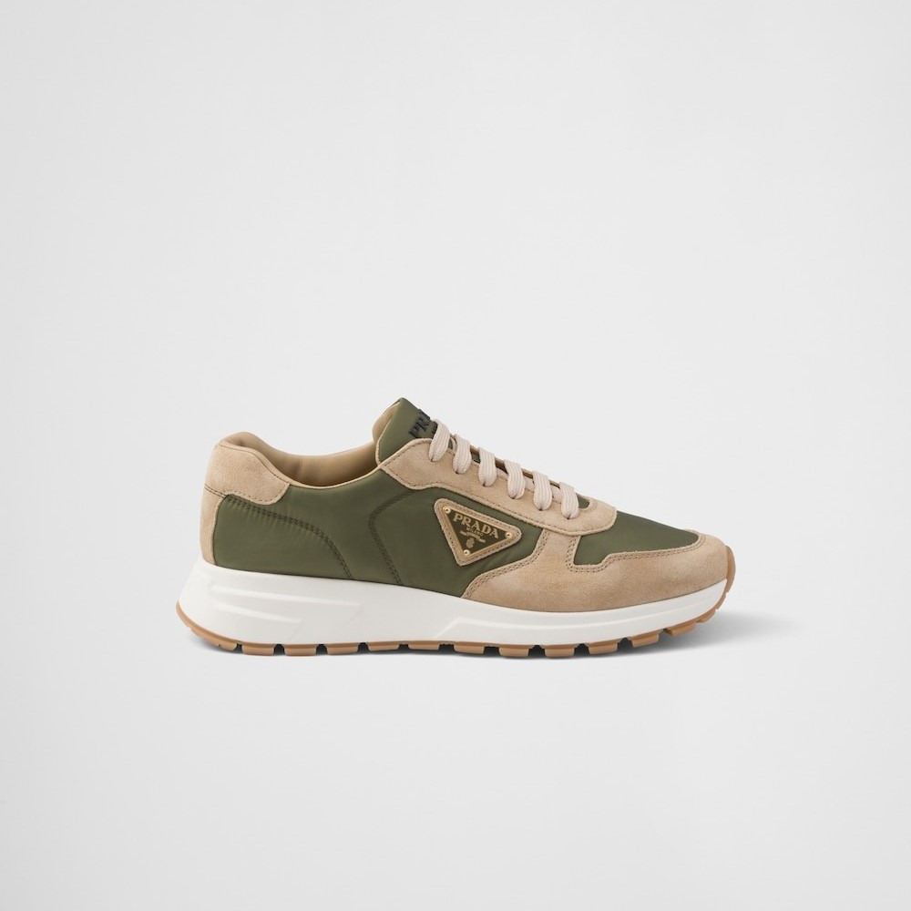 Pra*a Prax 01 Delavé Suede And Re-Nylon Sneakers Ecru/Military For Men 2EE369_3KUY_F03TK_F_D002