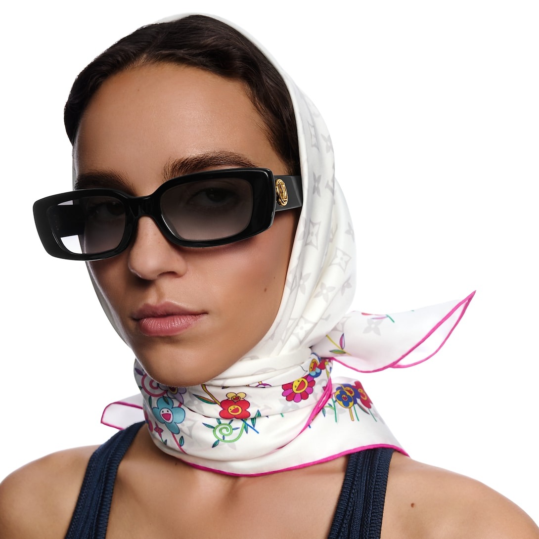 L0vis Vvtt0n LV x TM Monogram S*perflat Flowers Square 90 Scarf White For Women M96263