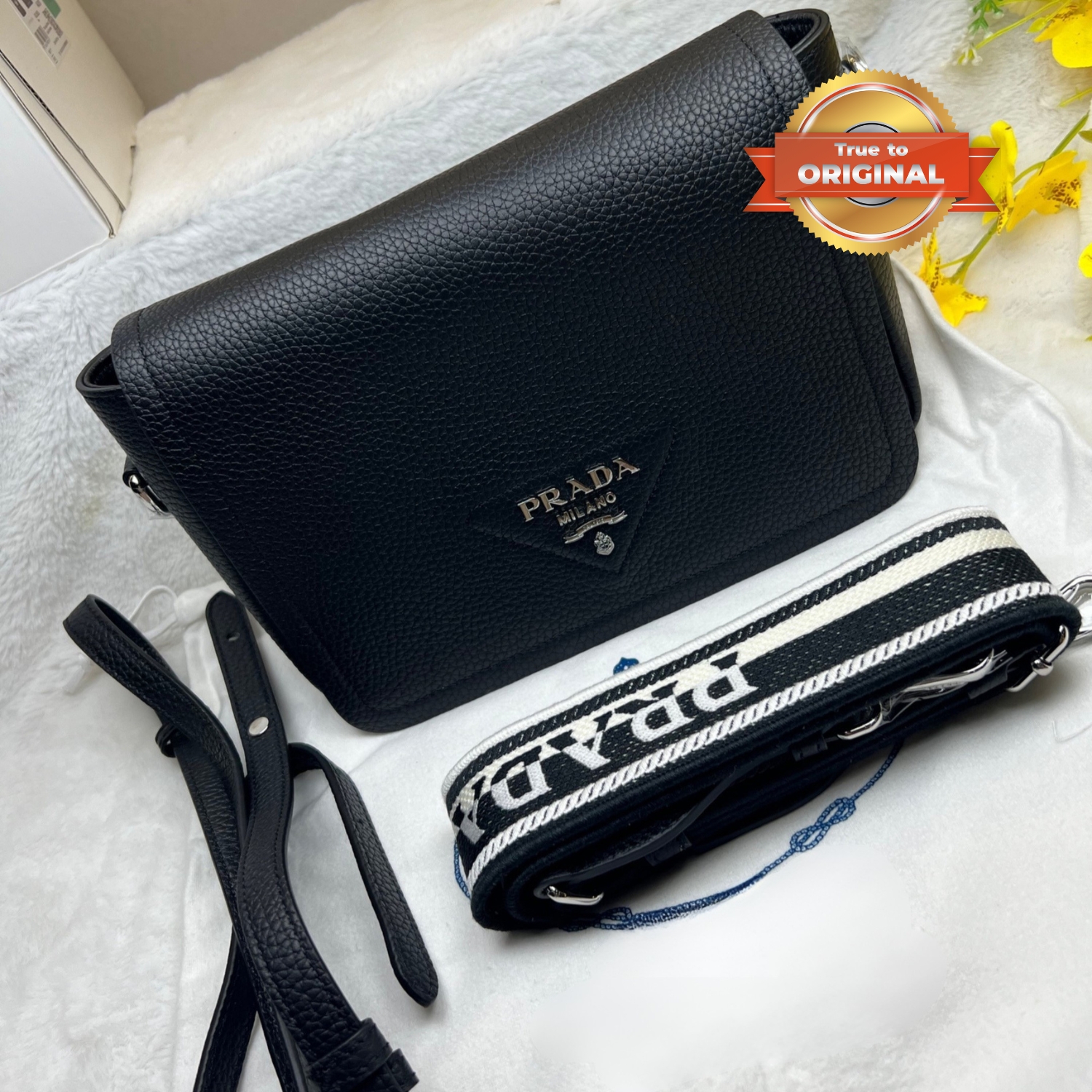 [True-to-ORIGINAL] Pra*a Small Shoulder Bag In Black For Women 9in/ 23cm 1BD314_2DKV_F0002_V_3OO