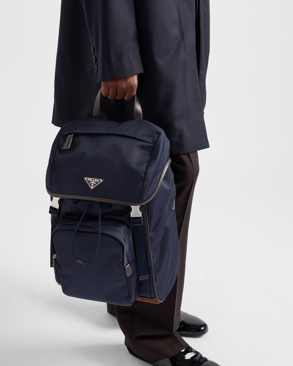Pra*a Re-Nylon And Leather Backpack Blue For Men 10.6in/27cm 2VZ135_384_F0C1B_V_HYF
