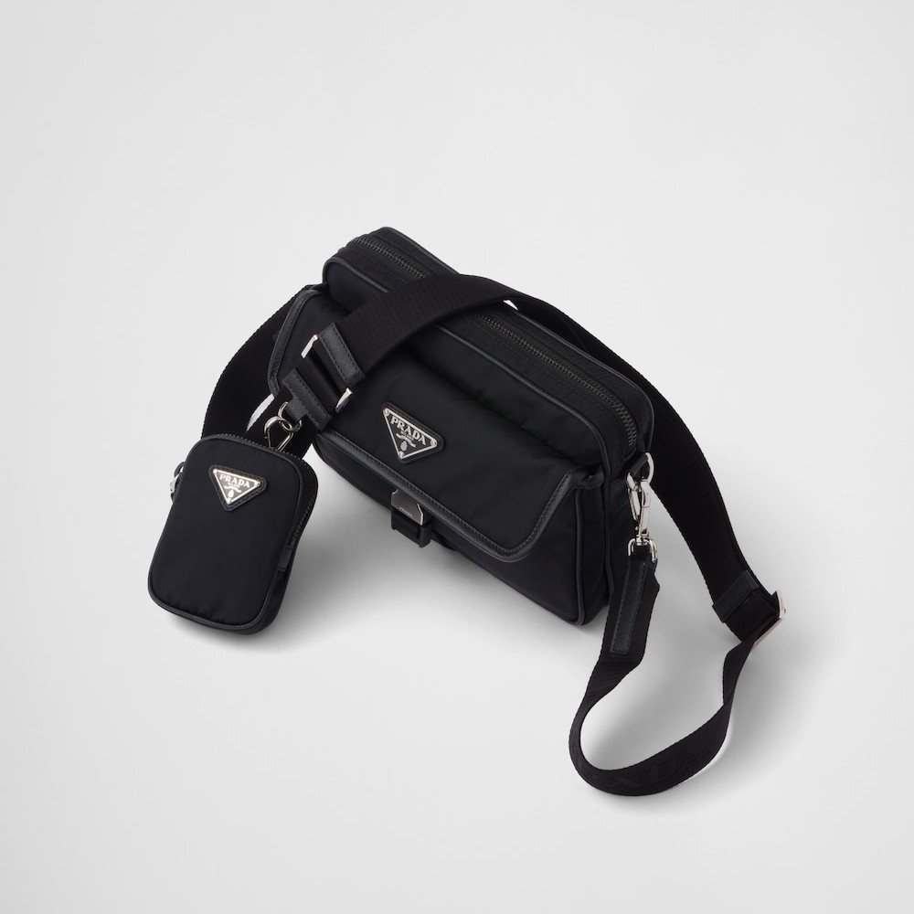 Pra*a Re-Nylon And Saffiano Leather Shoulder Bag Black For Men 8.7in/22cm 2VH133_2DMH_F0002_V_XMP