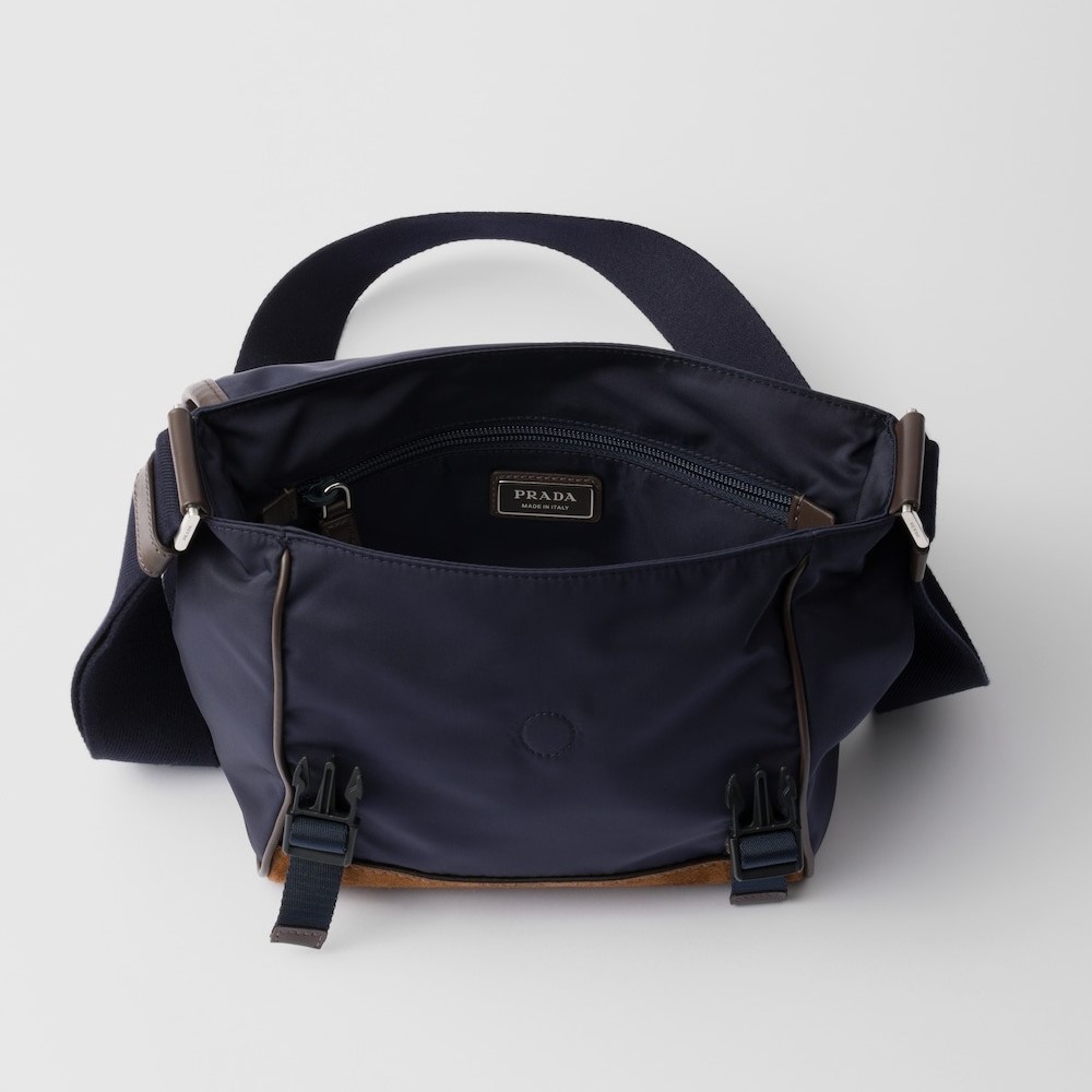 Pra*a Small Re-Nylon And Leather Shoulder Bag Blue For Men 8.9in/22.5cm 2VD066_384_F0C1B_V_OOF