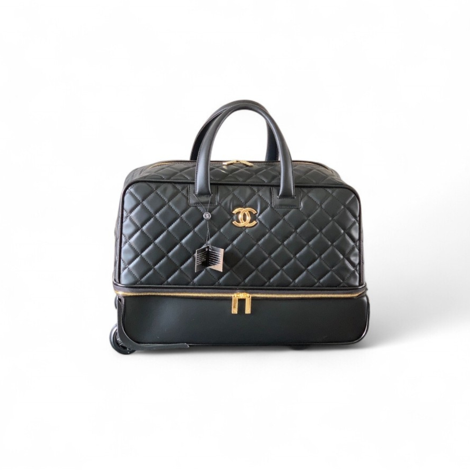Ch**el Classic D1am0nd-Quilted Suitcase Black 19.3in/49cm