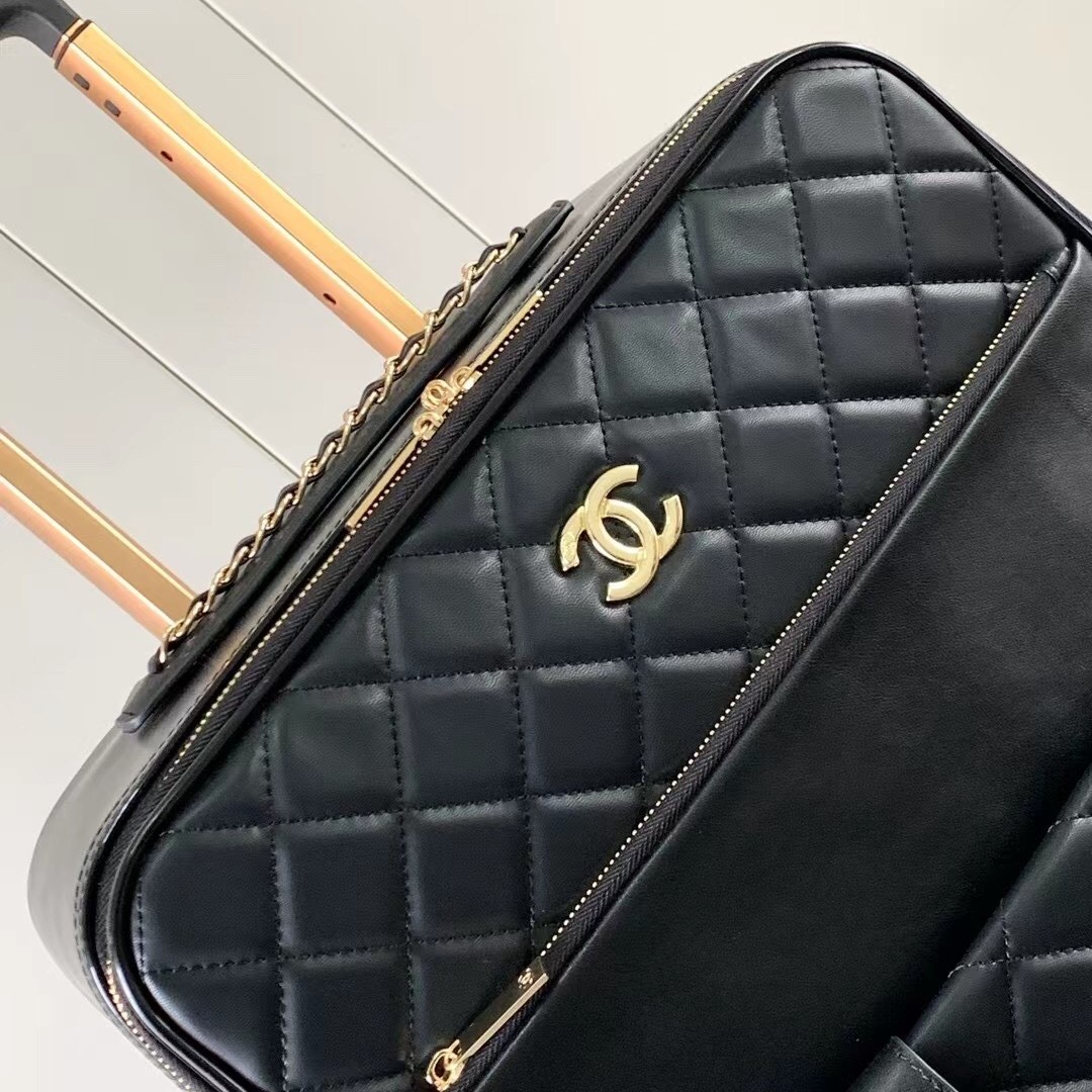 Ch**el Quilted Suitcase Black For Women 19.7in/50cm