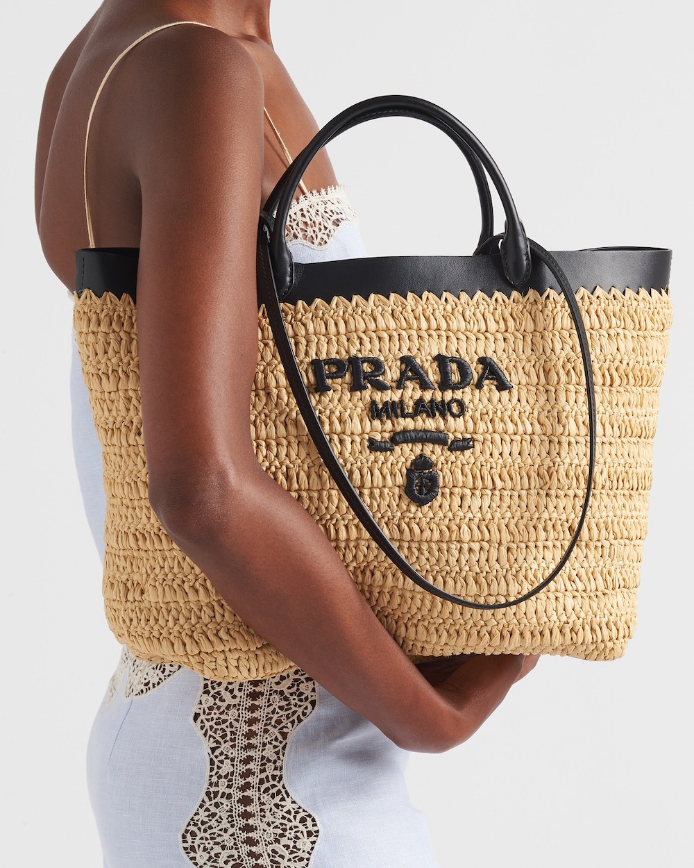 Pra*a Medium Crochet Tote Bag Tan For Women 29cm/11in – 1BG499_2M2Q_F0I55_V_GOO