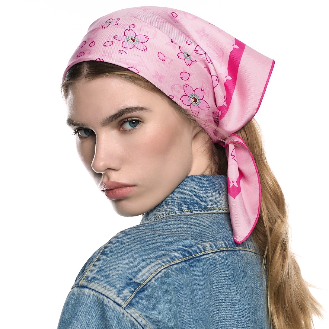 L0vis Vvtt0n LV x TM Monogram Cherry Blossom Square Pink 67cm/26in For Women – M94964