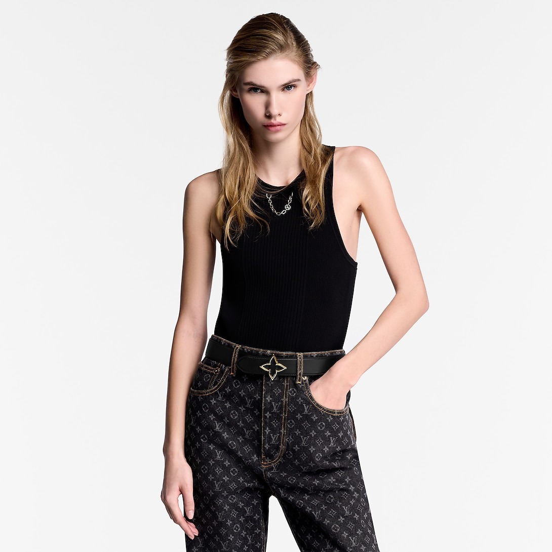 L0vis Vvtt0n Slim Flower 35mm Reversible Belt Black For Women M8899U