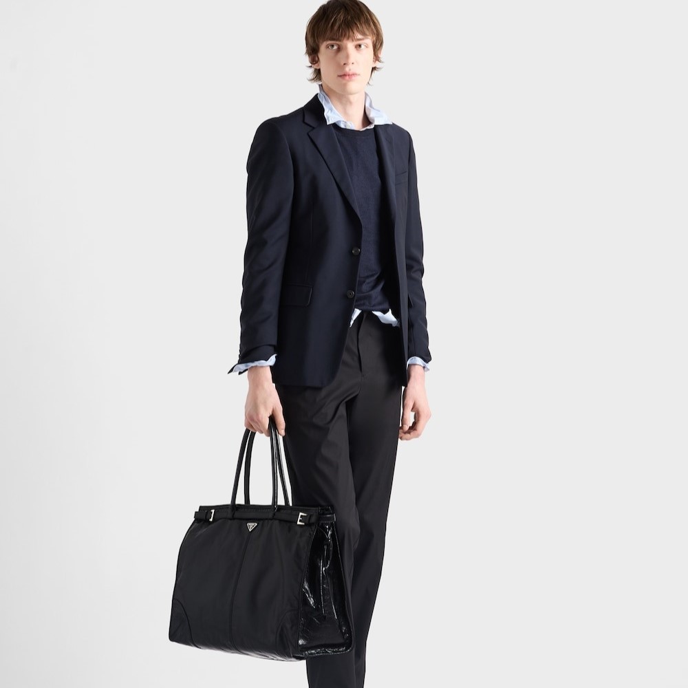 Pra*a Bonnie Leather Tote Bag Black For Men 19.7in/50cm 2VG128_2CYR_F0002_V_OOO