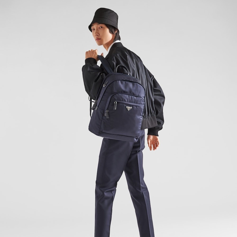 Pra*a Re-Nylon And Leather Backpack Navy For Men 12.2in/31cm 2VZ048_2DMG_F0008_V_OOO