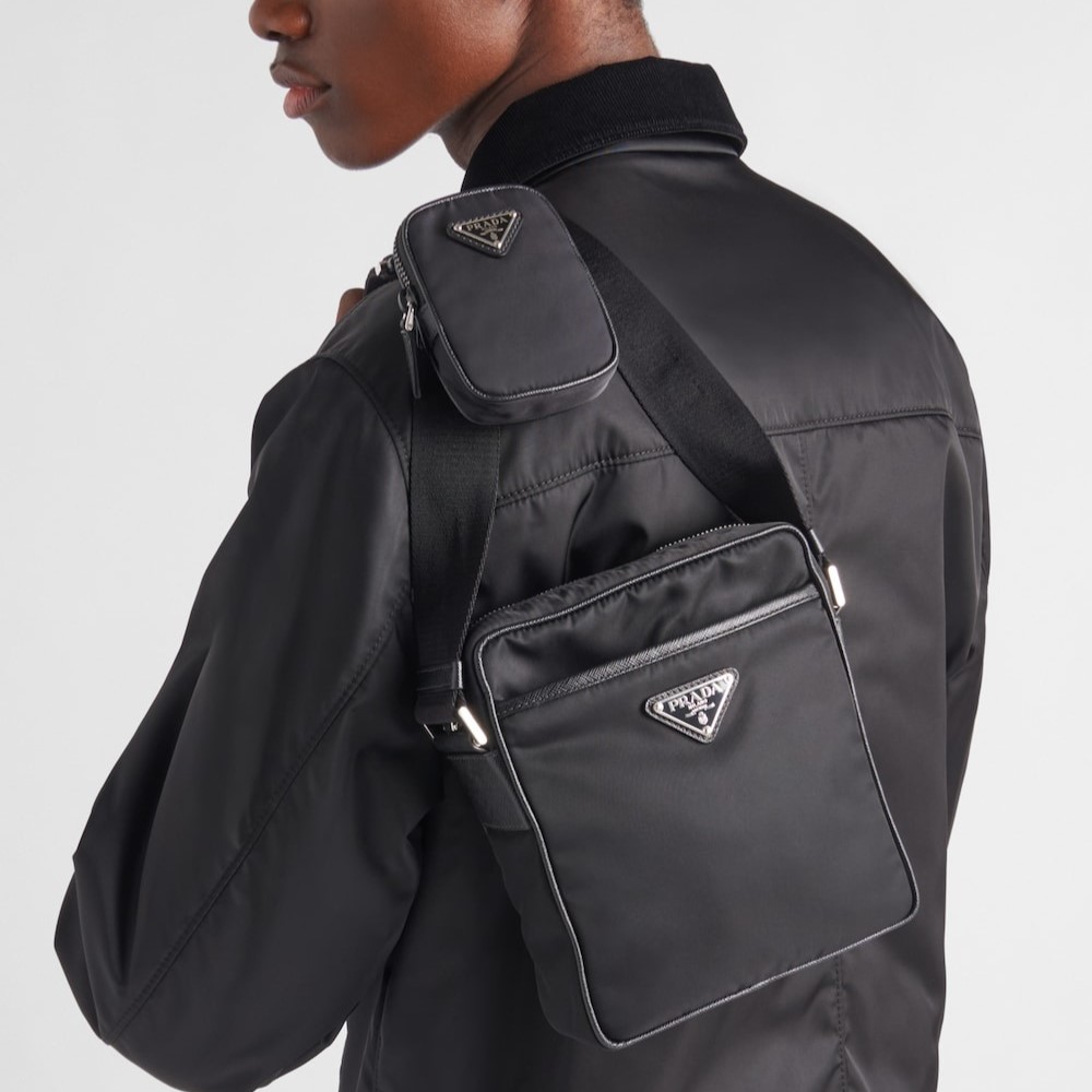 Pra*a Re-Nylon And Leather Shoulder Bag For Men 6.7in/17cm 2VH112_2DMH_F0002_V_XOP