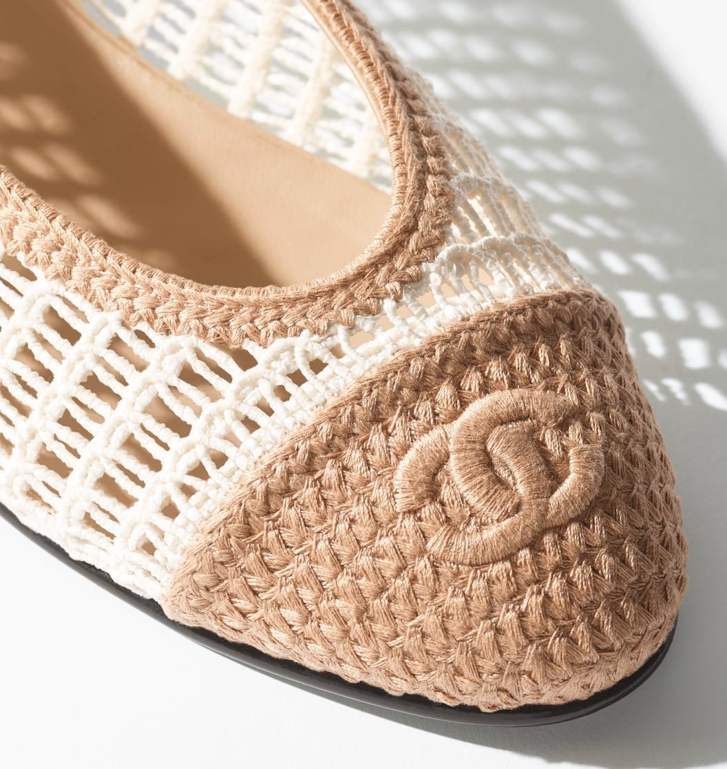 Ch**el Raffia Ballet Flats White/Beige For Women G46352-B19806-NAFBO