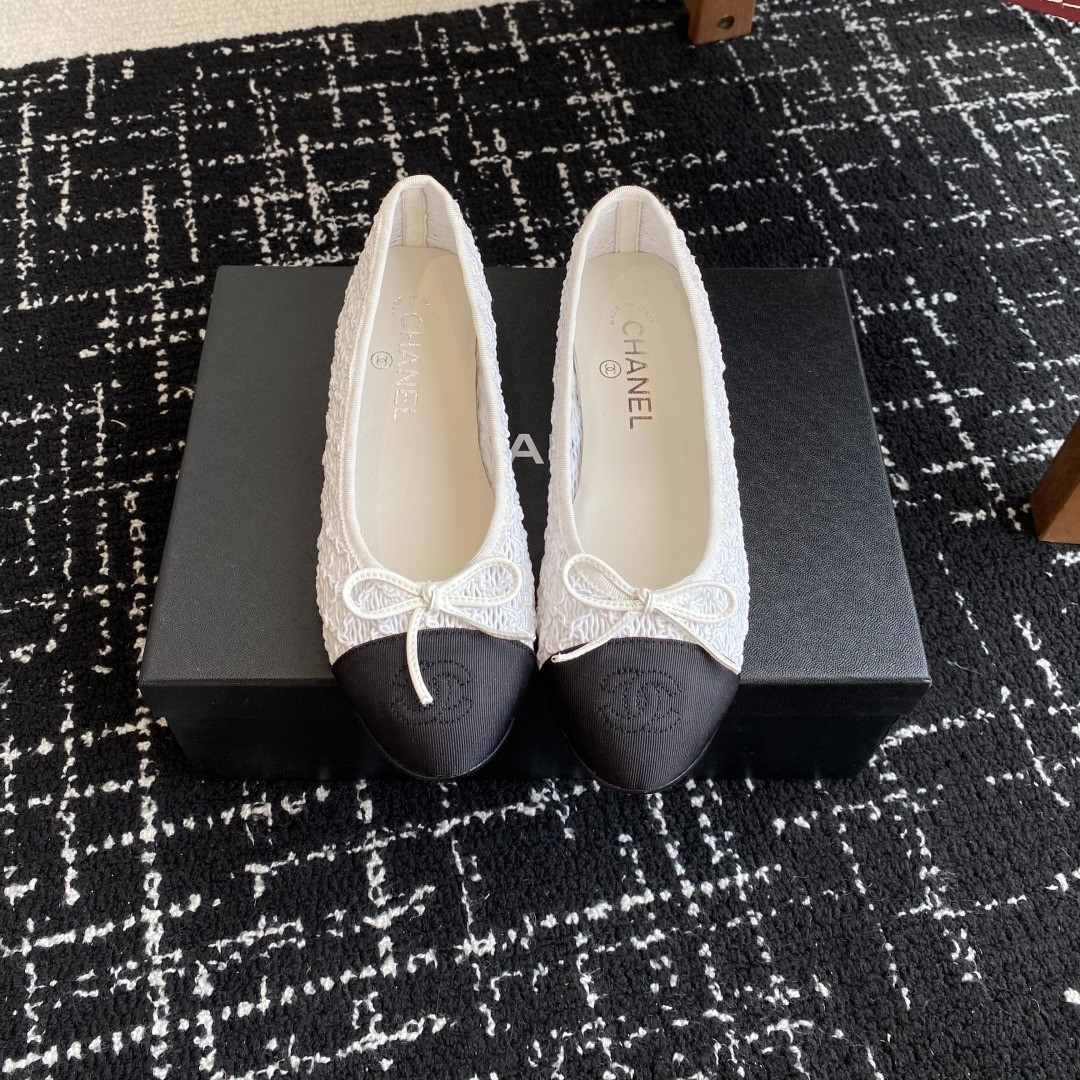 Ch**el Ballet Flats White/Black For Women G02819-B20352-U0612