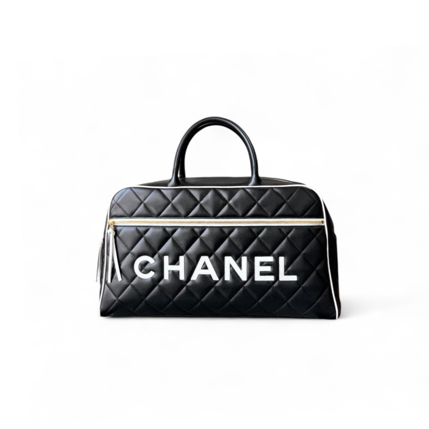 Ch**el Quilted Vintage Sports Line Boston Bag Black For Women 19in/48cm