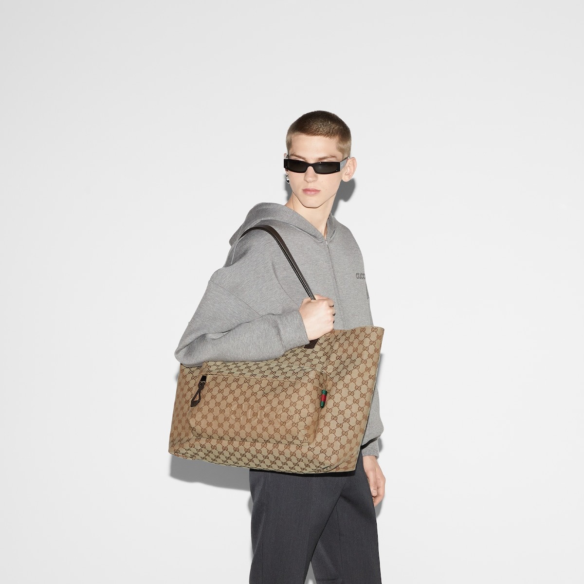 Gvc*1 GG Canvas Maxi Tote Bag Beige And Dark Brown For Men 18in/46cm 802166 FADUU 8657