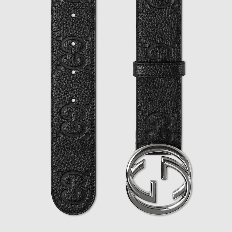Gvc*1 Wide Belt 40mm With Interlocking G Buckle Black For Men 794196 AABZA 1000