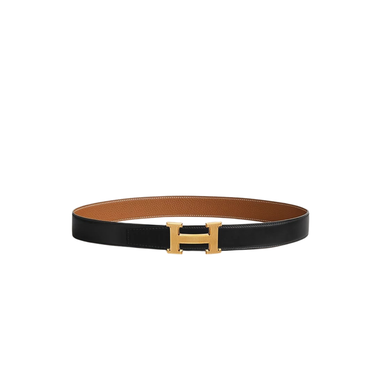 H**me5 H Guillochee Belt 32mm Buckle And Reversible Leather Strap Noir/Gold H064540CC06