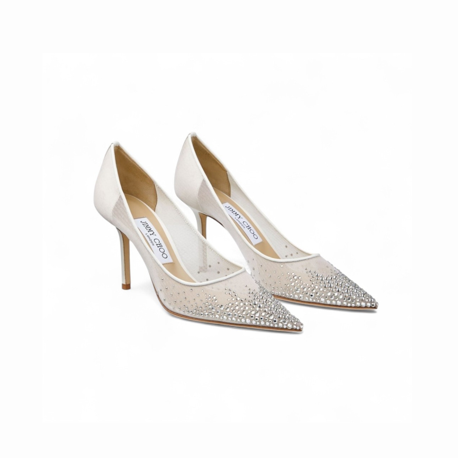 J1m*y Ch00 Love 85 Mesh Pointed-Toe Pumps White For Women LOVE85NYT